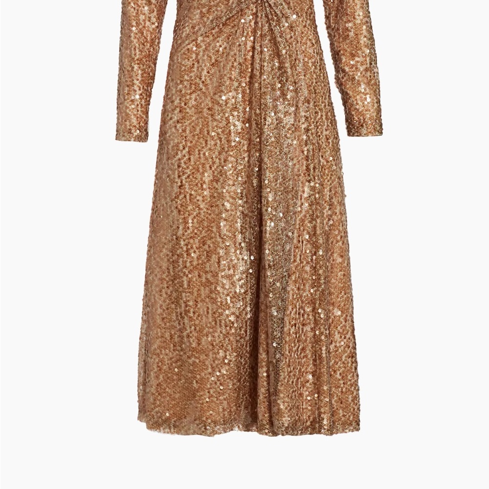 NWT Elie Tahari Bronze Rose Sequin Asymmetrical Dress with Long Sleeves Size 4